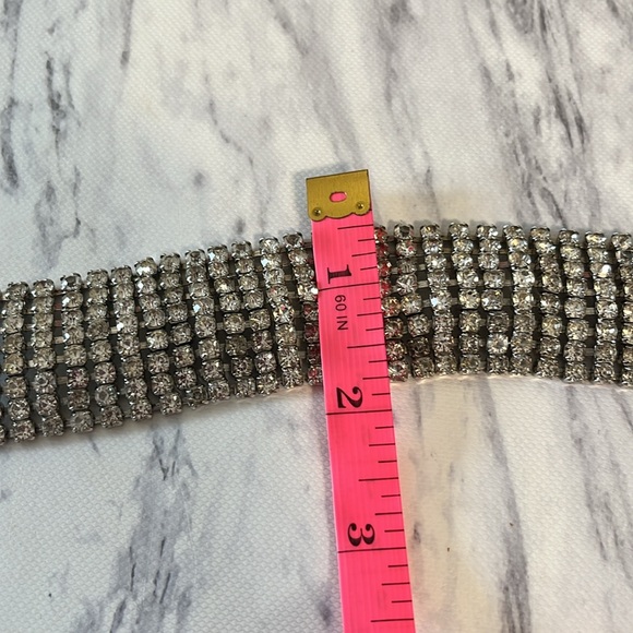 Vintage Wide Rhinestone Stretch Cuff Bracelet – Mid-Century Glam - Picture 8 of 10
